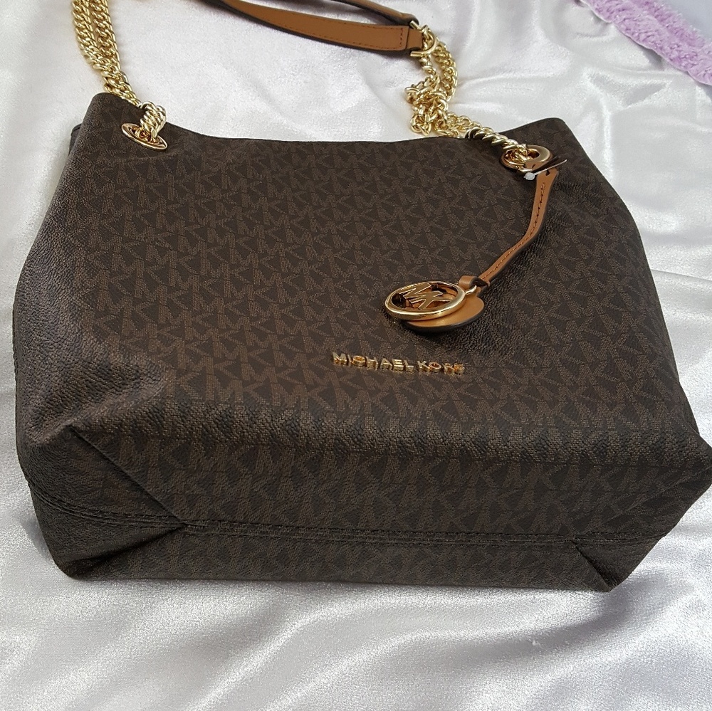 Michael Kors Jet Set Gold Chain BROWN  $298Tote - Picture 5 of 8